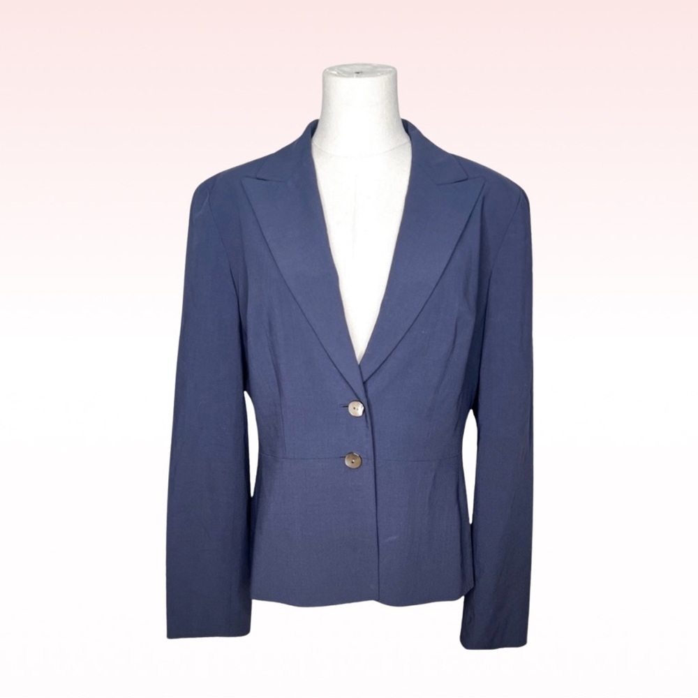 TAHARI Blue Wool Blend Button Blazer Coat (Sz M)